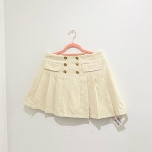 Cream Pleated Skirt with Gold Buttons